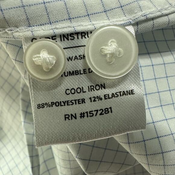 Mizzen Main Leeward Shirt Mens XL‎ Trim No Tuck White Blue Check Company LOGO - Picture 8 of 9